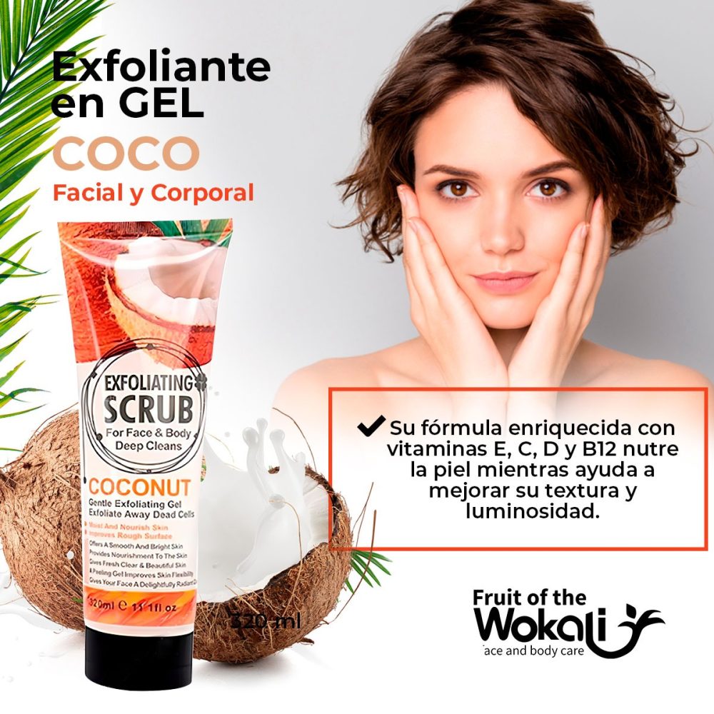 Wokali Exfoliante Facial y Corporal en Gel de Coconut 320ml - Imagen 2