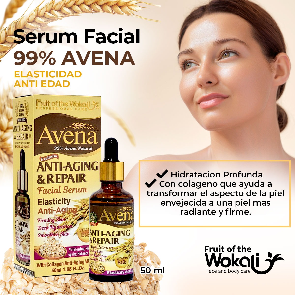 Suero Facial de Avena Anti-edad y Reparador 50ml - Imagen 2